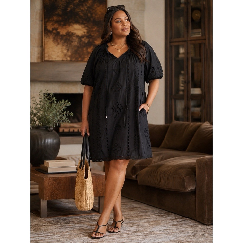 Michael Michael Kors Black Cutwork Embroidered Cotton Shift Dress XL
